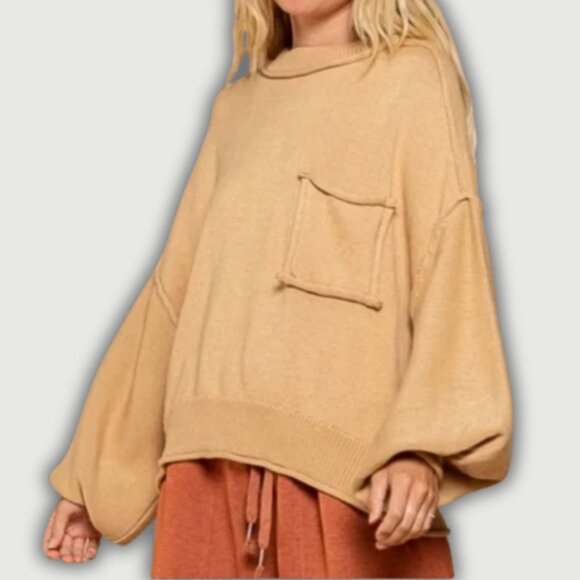 POL Sweaters - POL Slouchy Sweater Sz S Tan Cotton Knit Relaxed Oversized Boho Grunge Pull Over
